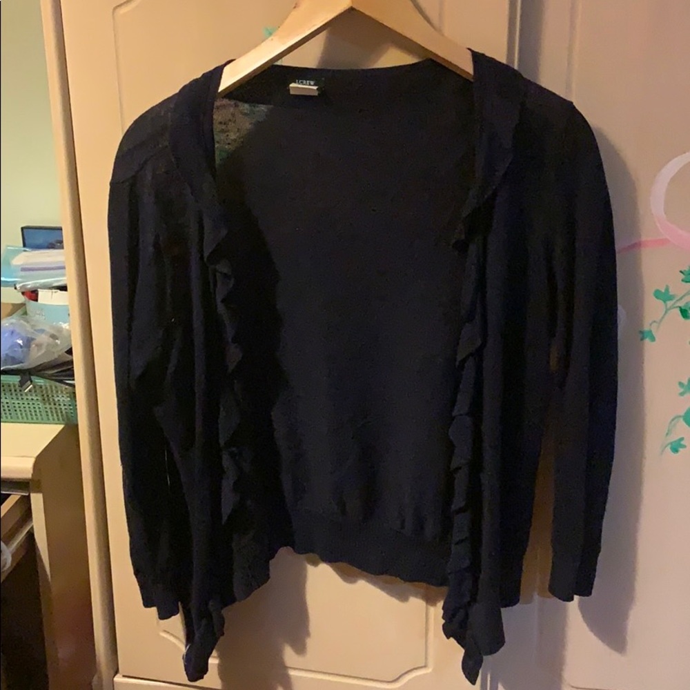 JCrew 100% linen cardigan with ruffles